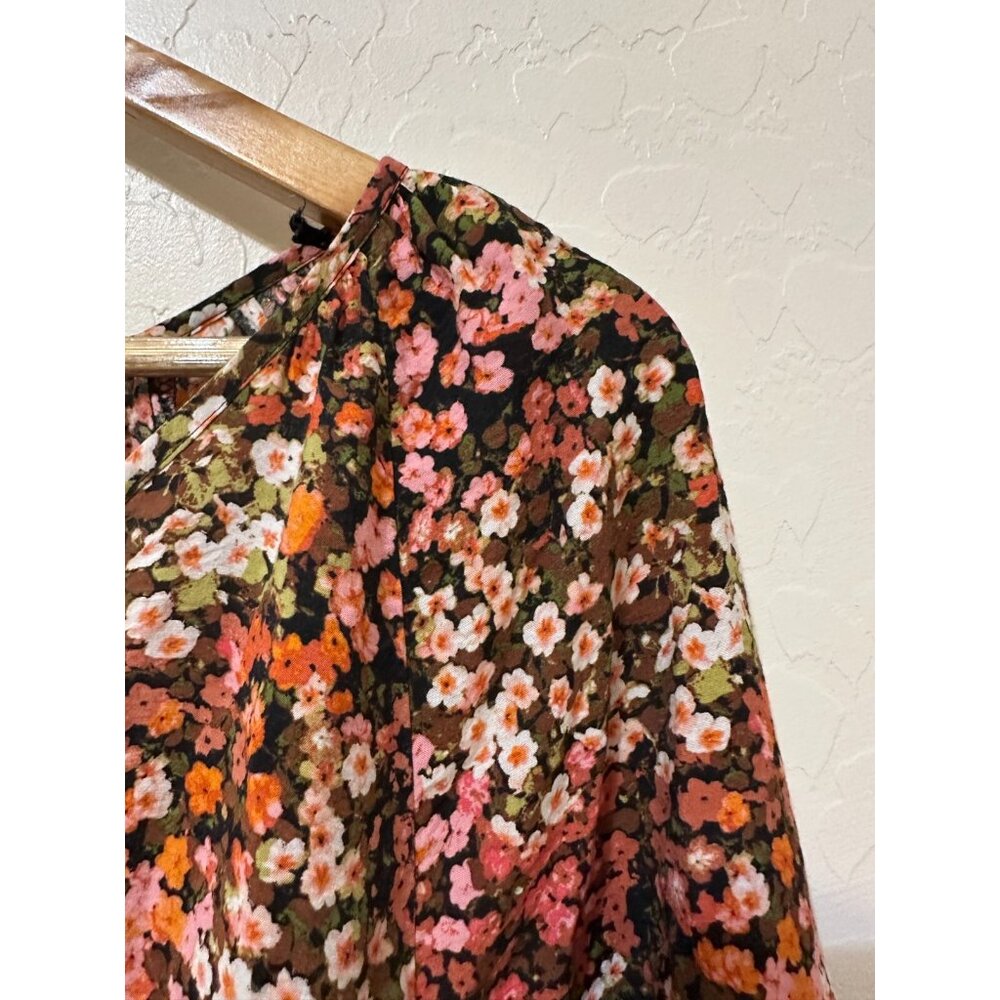 H&M Womans Floral Tiered Mini Dress Cottagecore Beachy Boho Size M Peasant Puff - Picture 10 of 11